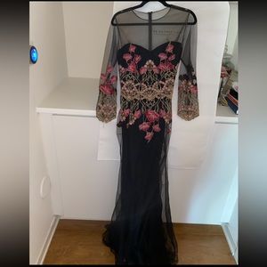 Marchesa Notte evening gown lace pattern tulle long dress